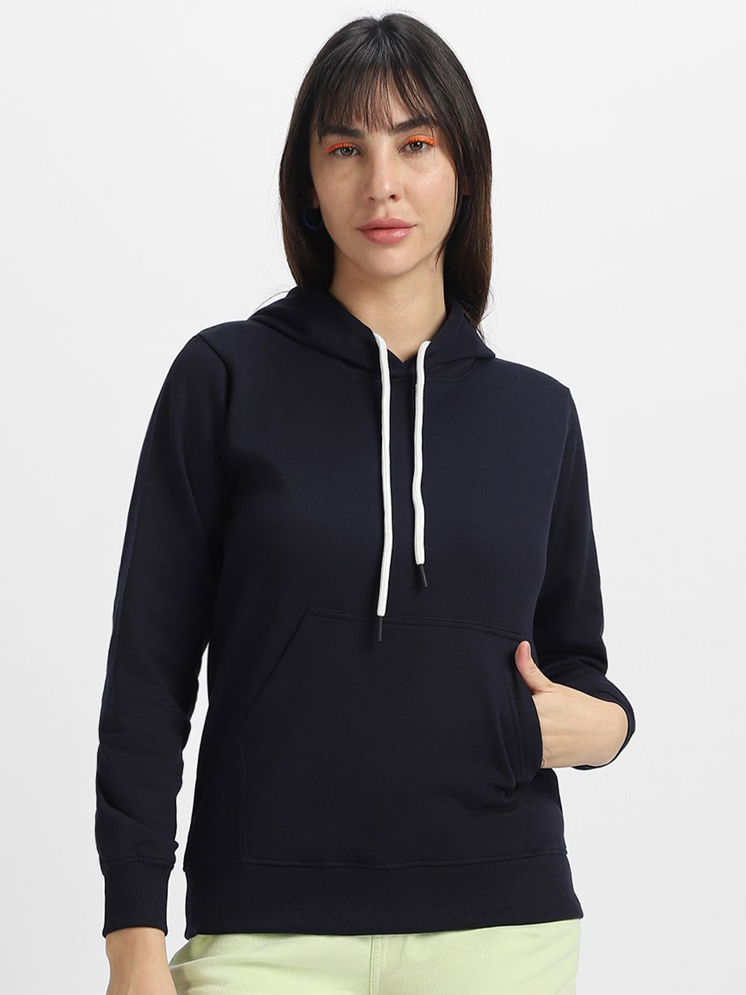 JUNEBERRY Women Solid Full Sleeve Hooded Sweatshirt