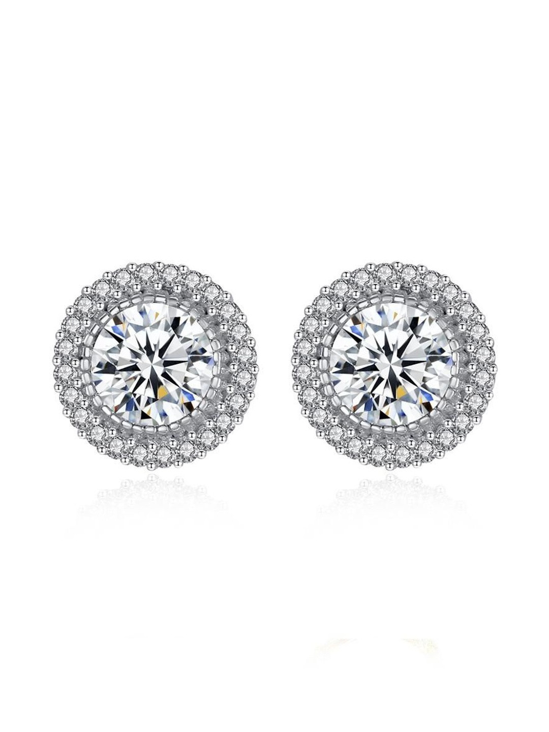 MYSTICFLAVIA New York Solitaire Sparkling Stud Silver Earrings