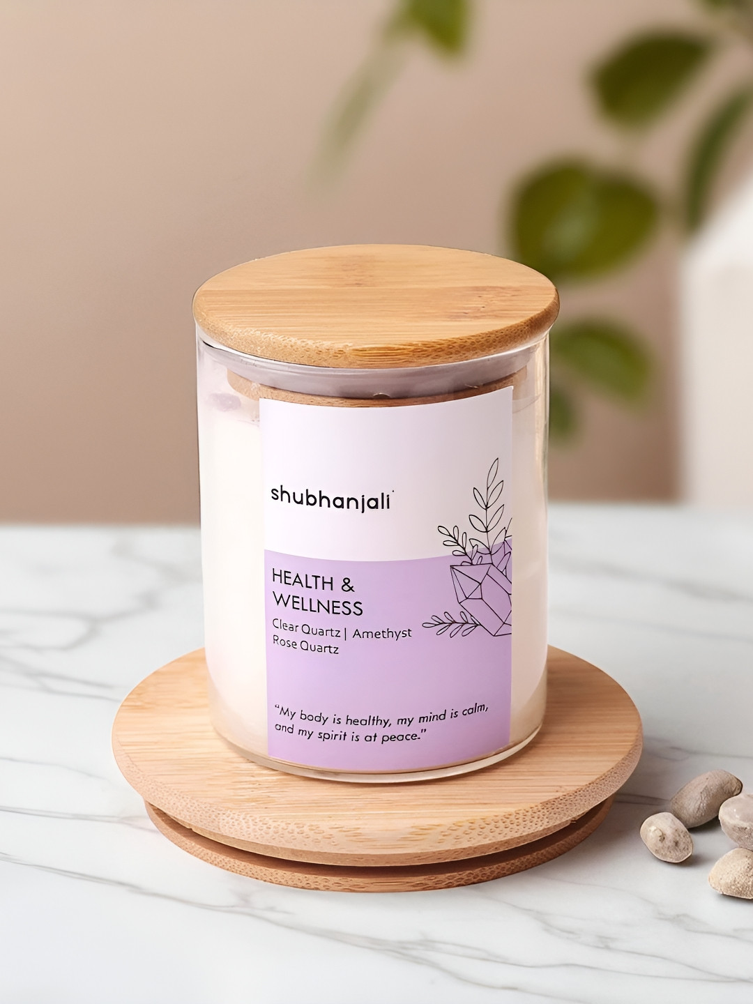 Shubhanjali Purple Jar Candle With Healing Crystals