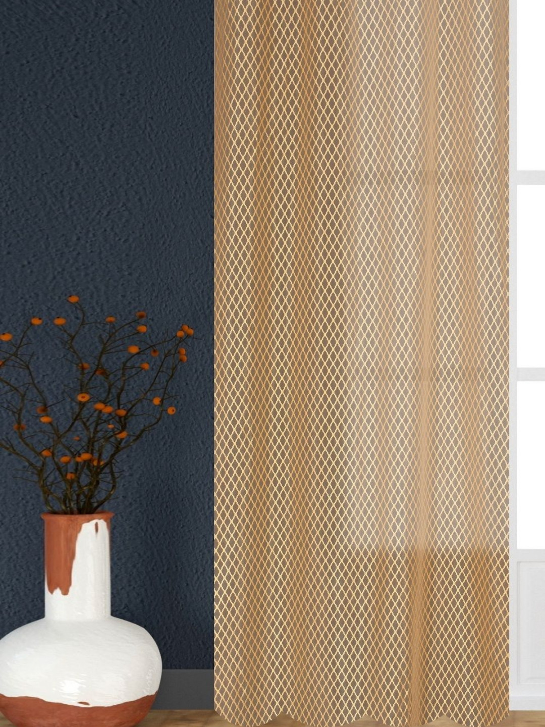 GEET CREATIONS Cross Net Gold-Toned Geometric Sheer Window Curtain