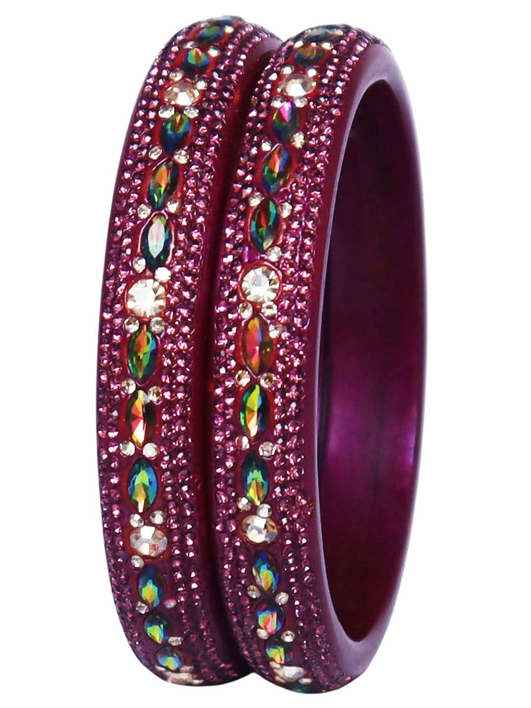 TAJ BRIDAL STORE Set of 2 Kundan and Rhinestones Studded Bangles