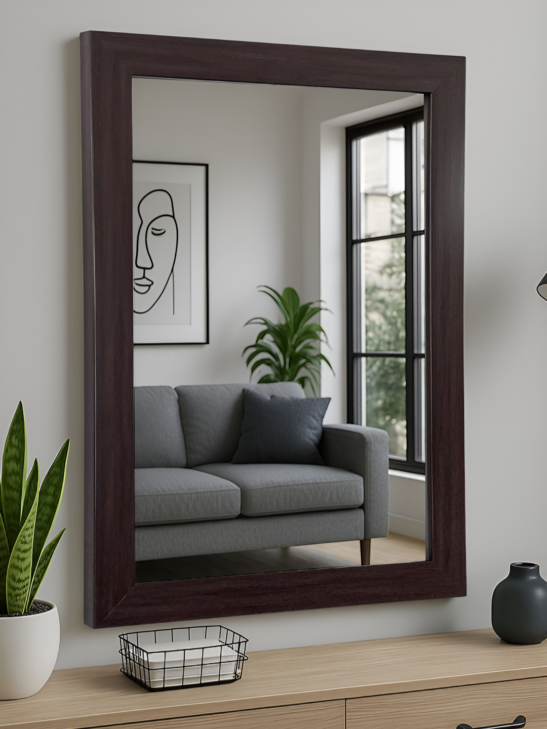 Art Street Brown Wall Mount Decorative Wall Mirror With Frame