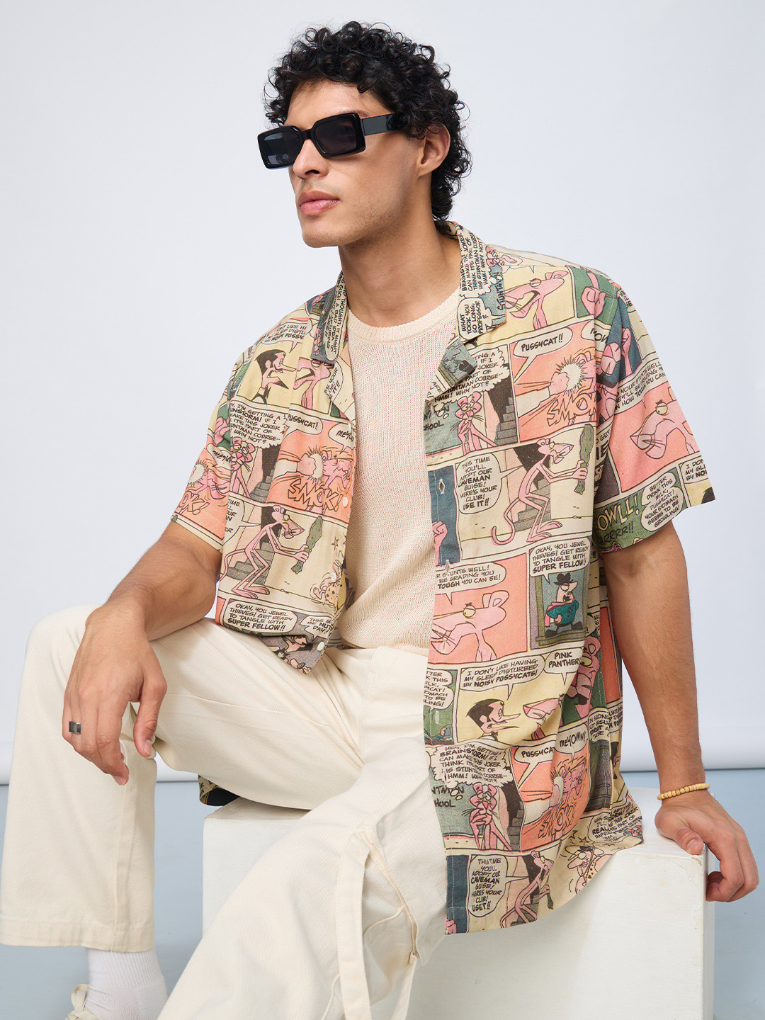 The Souled Store Men Printed Pink Panther: Comics Casual Shirt