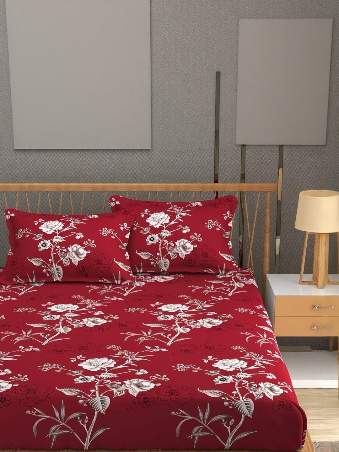 NEW TOWN Fitted Queen Size Cotton Bedsheet With 2 Pillow Covers