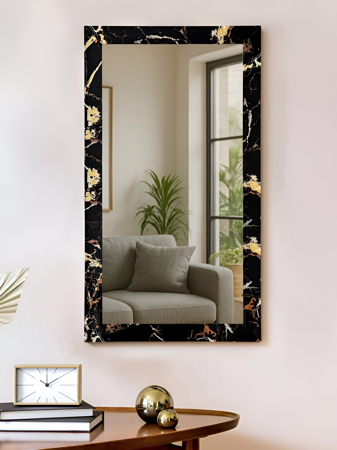 Art Street Black Marble Wall Mount Decorative Wall Mirror With Frame