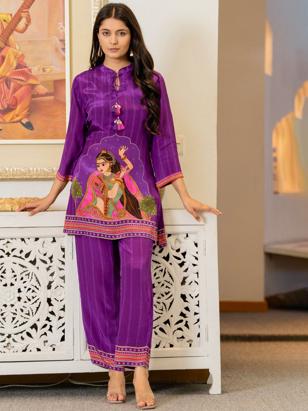 AUTUMN LANE Maurya Thistle Printed Mandarin Collar Tunic With Trouser Co-Ords