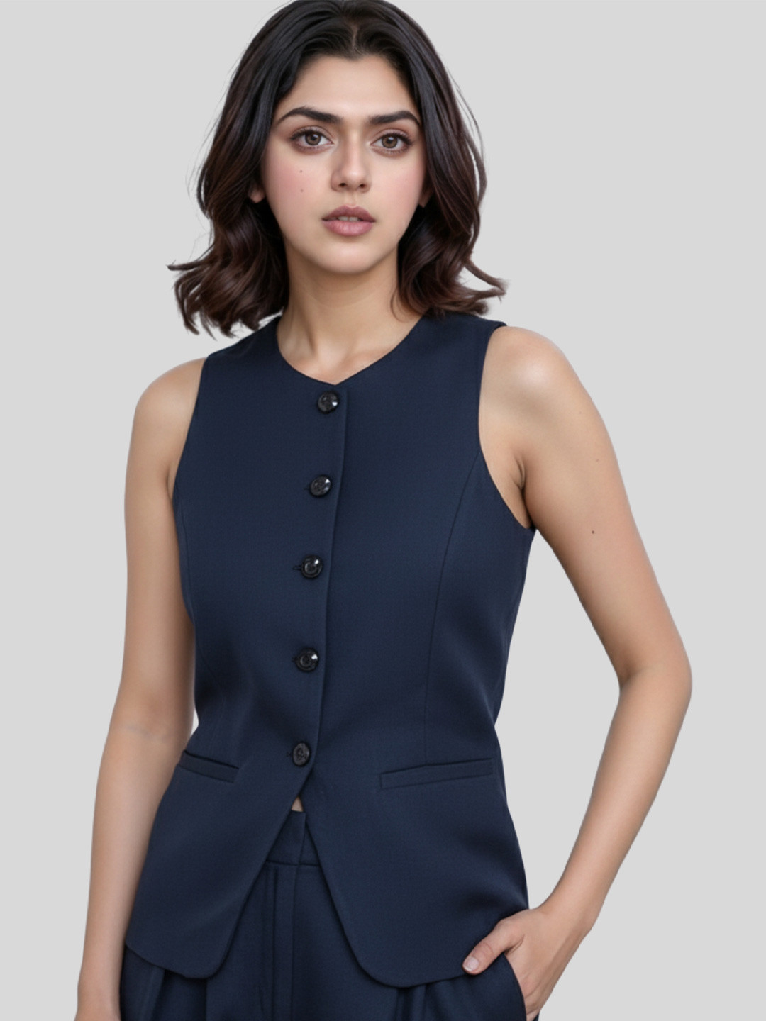 Rocksy Slim Fit Round Neck Waistcoat