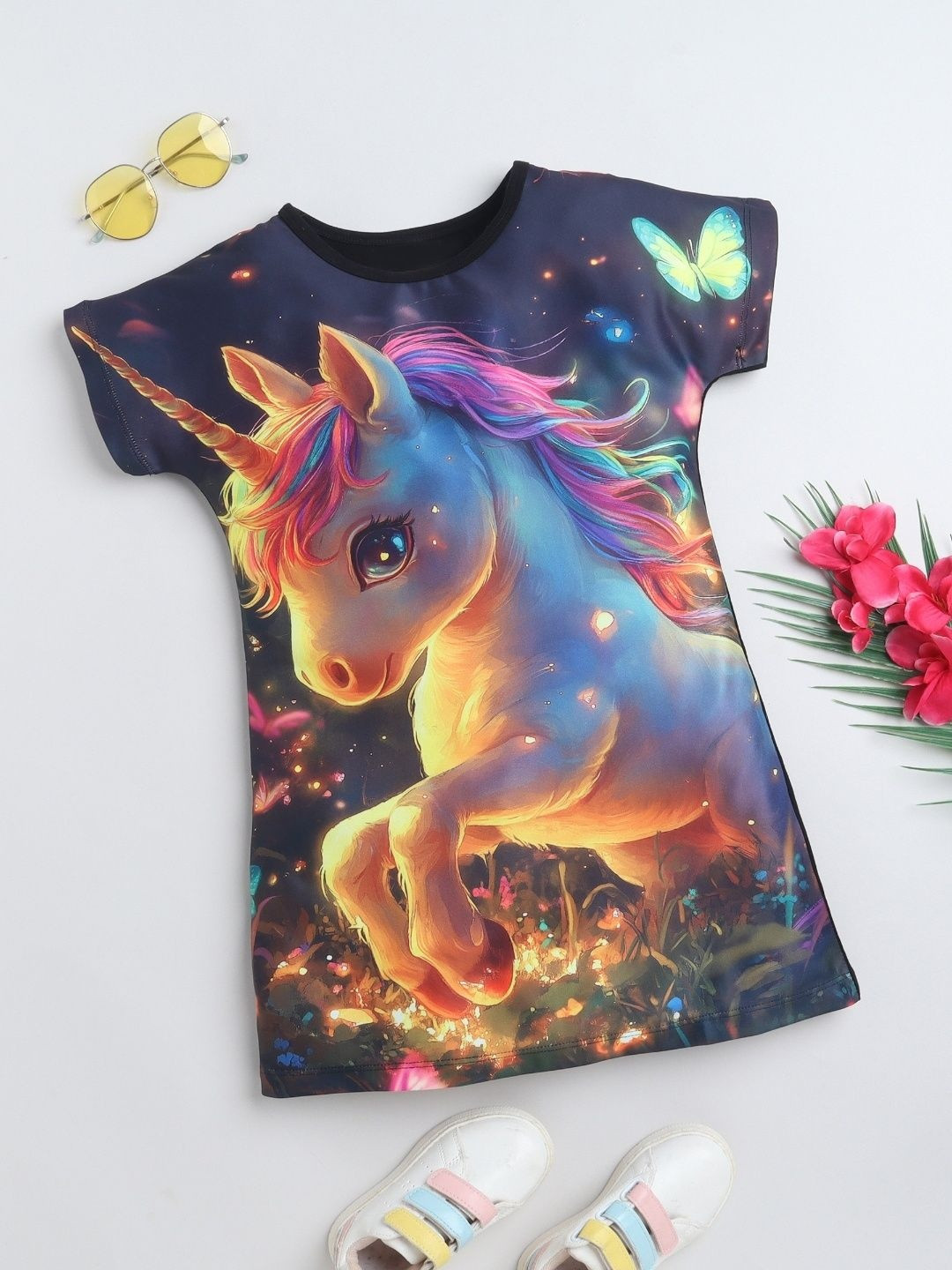 BRIGHT STARS KIDSWEAR Girls Magical Unicorn HD Printed Full Sleeves Casual Dress