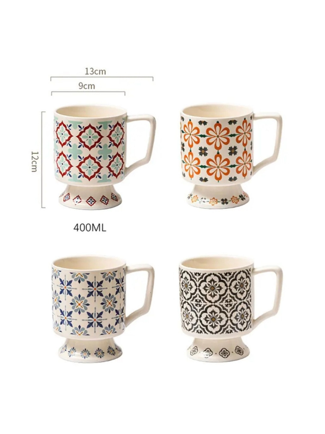 peppy little things Beige Printed Ceramic Glossy Mugs - 400 ml