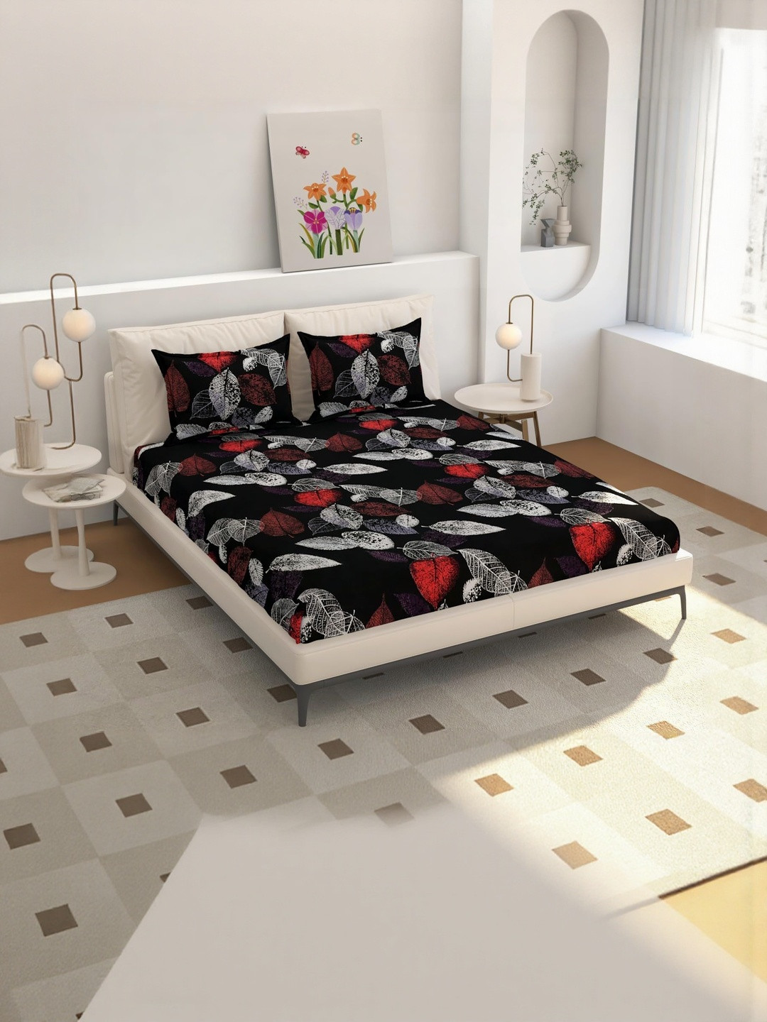 NEW TOWN 210 TC Cotton Fitted  King Size Bedsheets With 2 Pillow Covers
