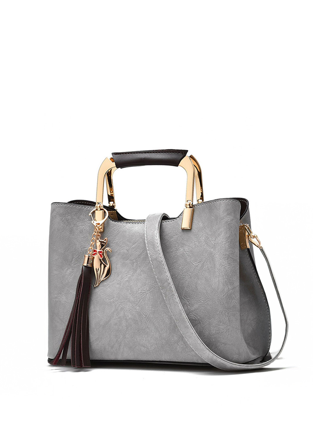 StyleCast Textured Structured Handheld Bag With Cat Charm Detail
