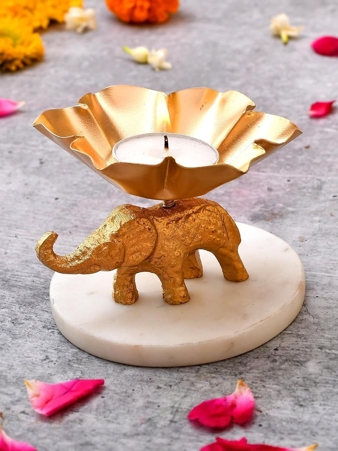 Garden Deco Gold-Toned Elephant Shaped Metal Tea-Light Candle Holder