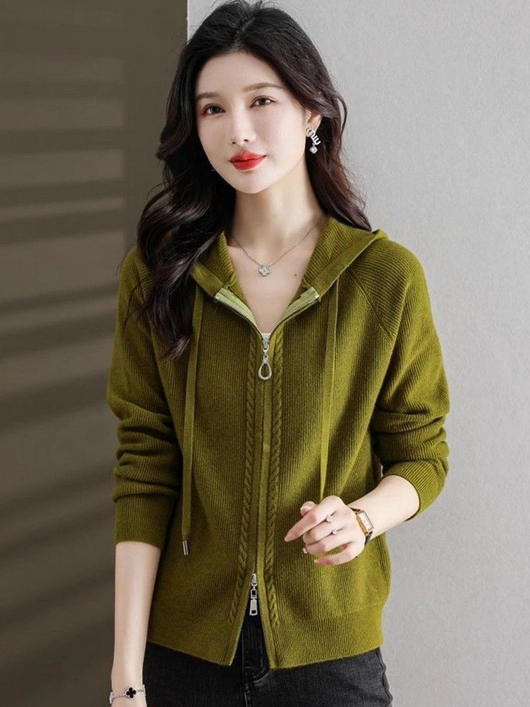 StyleCast Hooded Front-Open Zip-Up Knit Cardigan Sweater