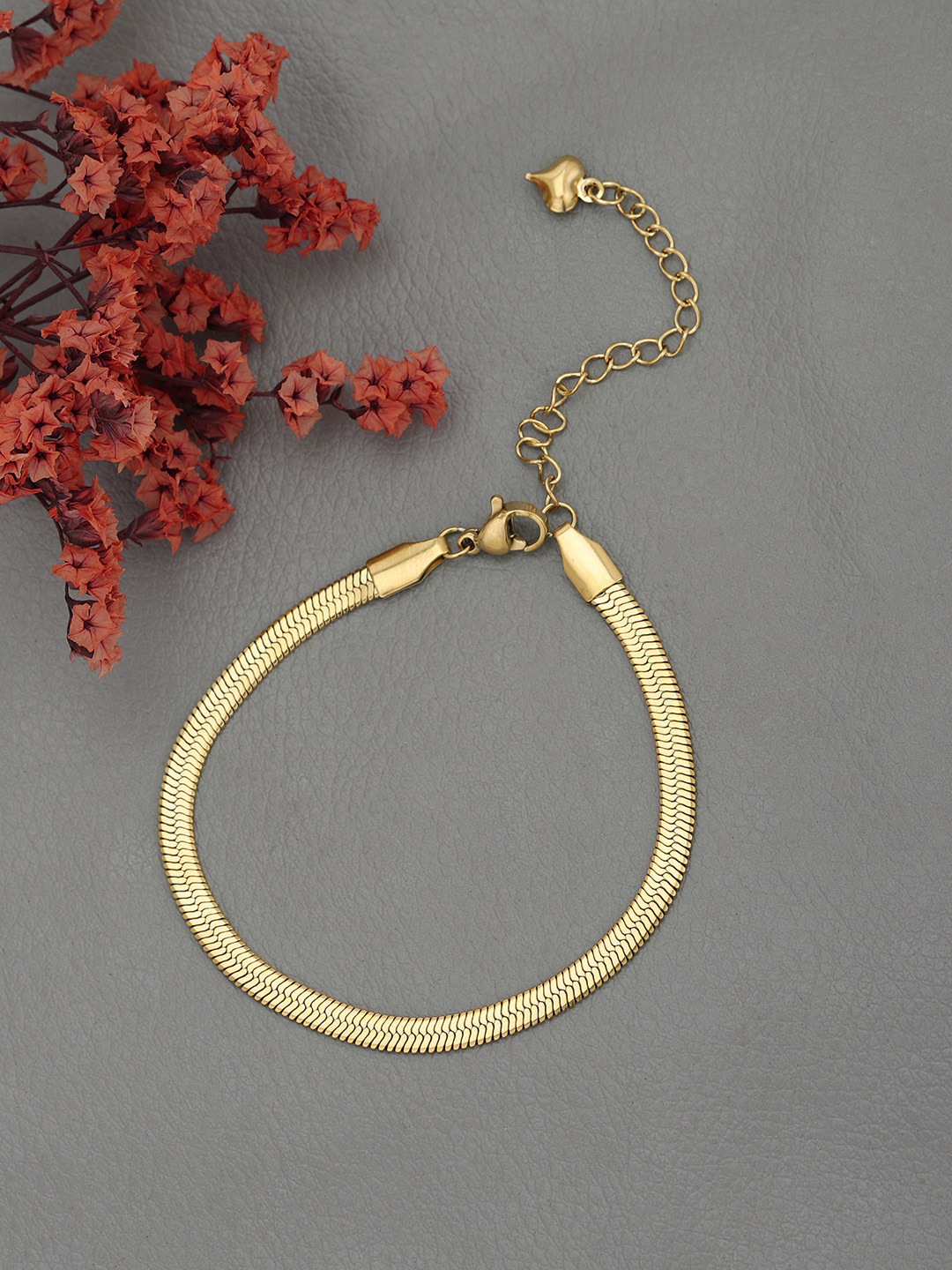 Gold Plated Heart Charm Snake Bracelet