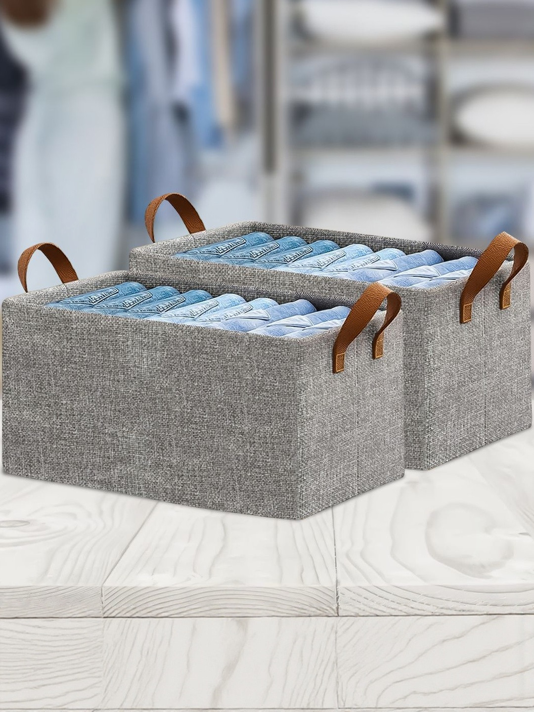 SITTELLA Grey Pack of 2 Foldable Wardrobe Organizer with Durable Handle