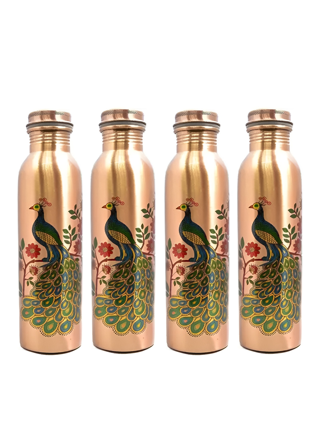 ANARO Copper-Toned & Green 4 Pieces Copper Printed Water Bottle