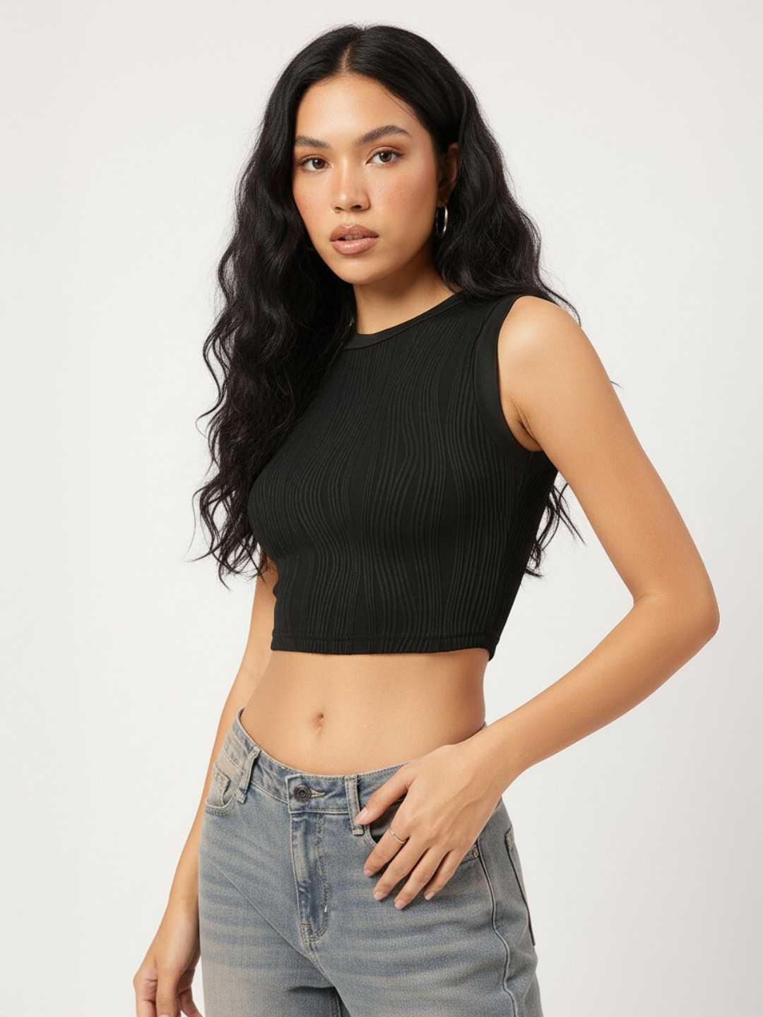 DressBerry Textured Wave Crop Top