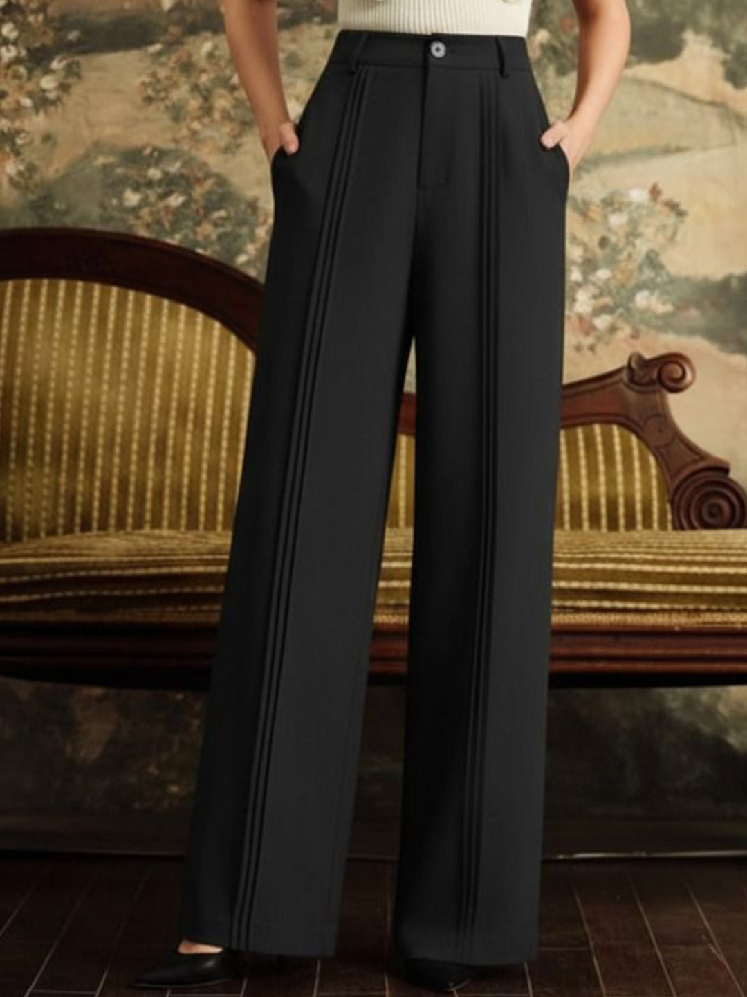 Next One Women Smart Loose Fit High-Rise Pleated Korean Pants Trousers