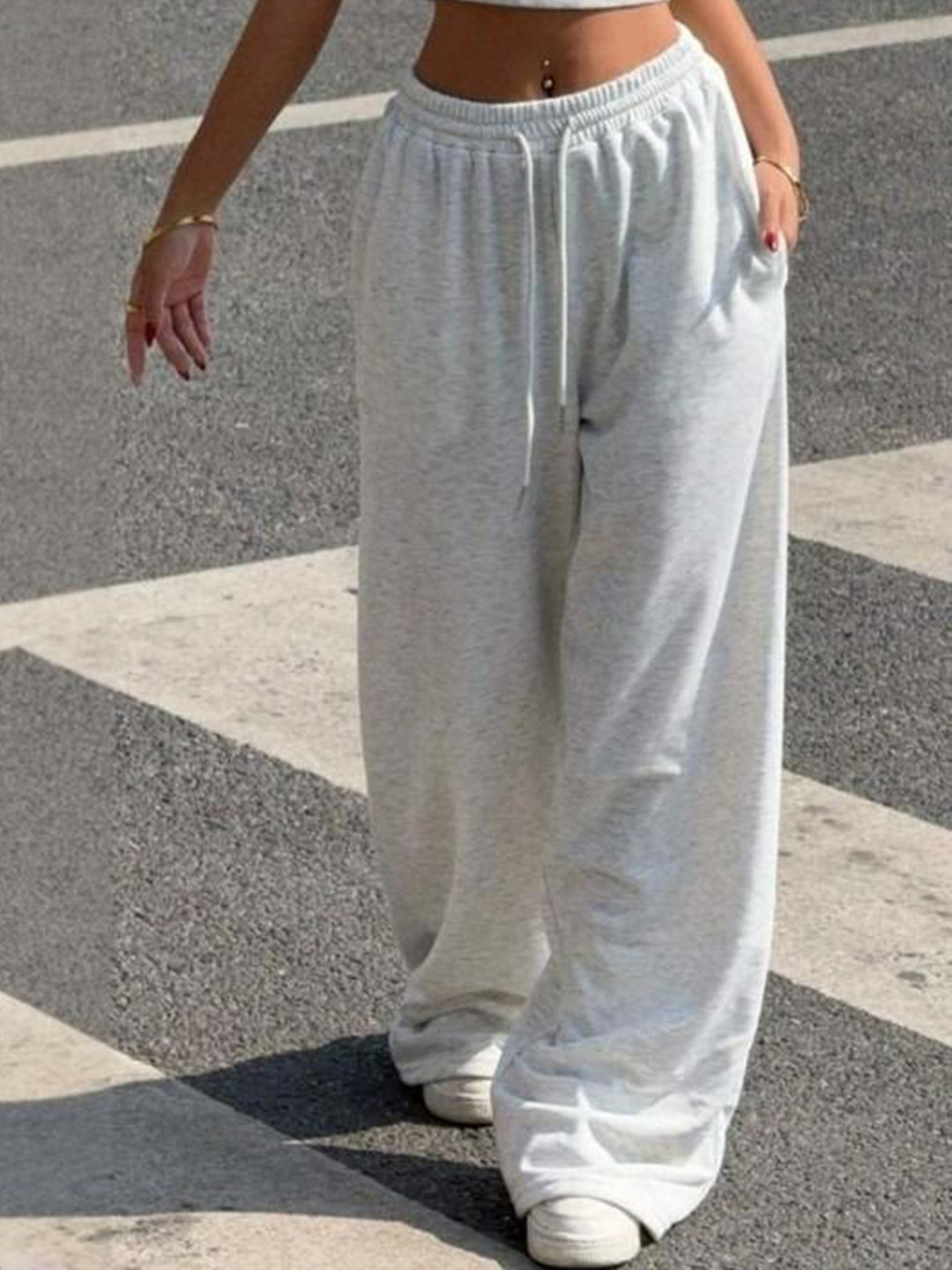 PRICHA Women Solid Original High-Rise Baggy Drawstring Closure Trousers