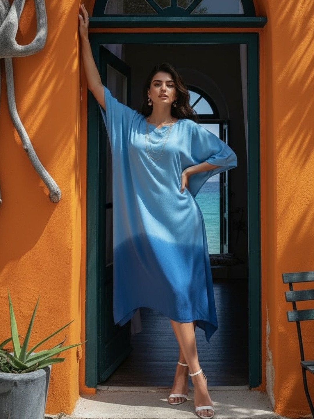 CORSICA Women Tie and Dye Dyed Kimono Sleeve Kaftan Midi Dress