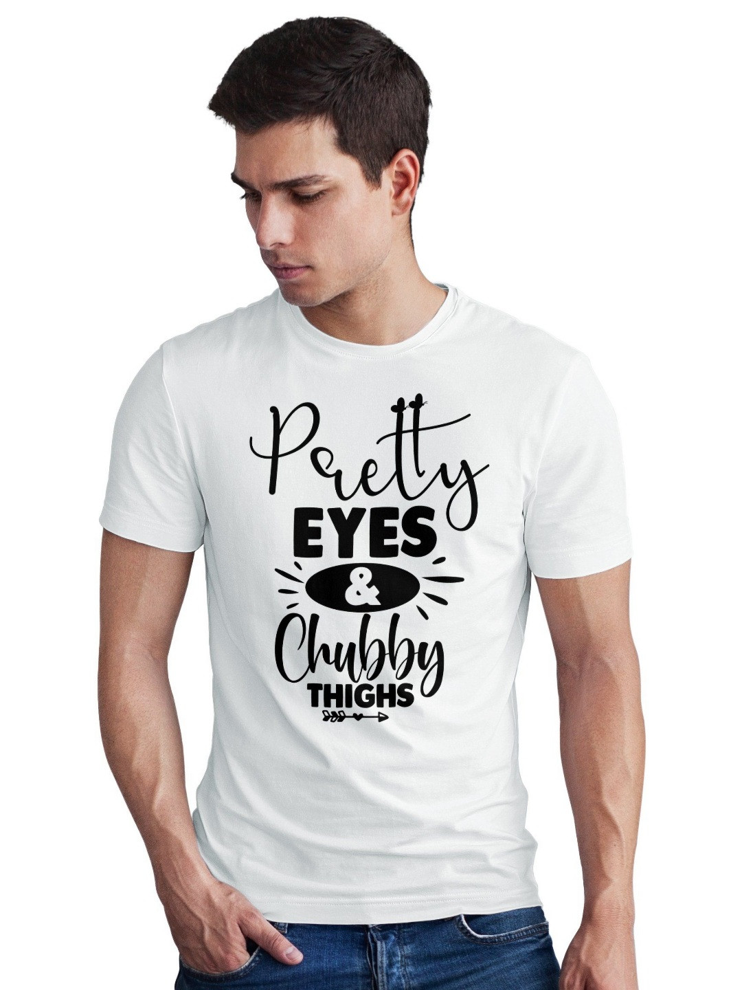 Seekbuylove Men Bio Finish Pretty Eyes Chubby Thighs Round Neck Pure Cotton T-shirt