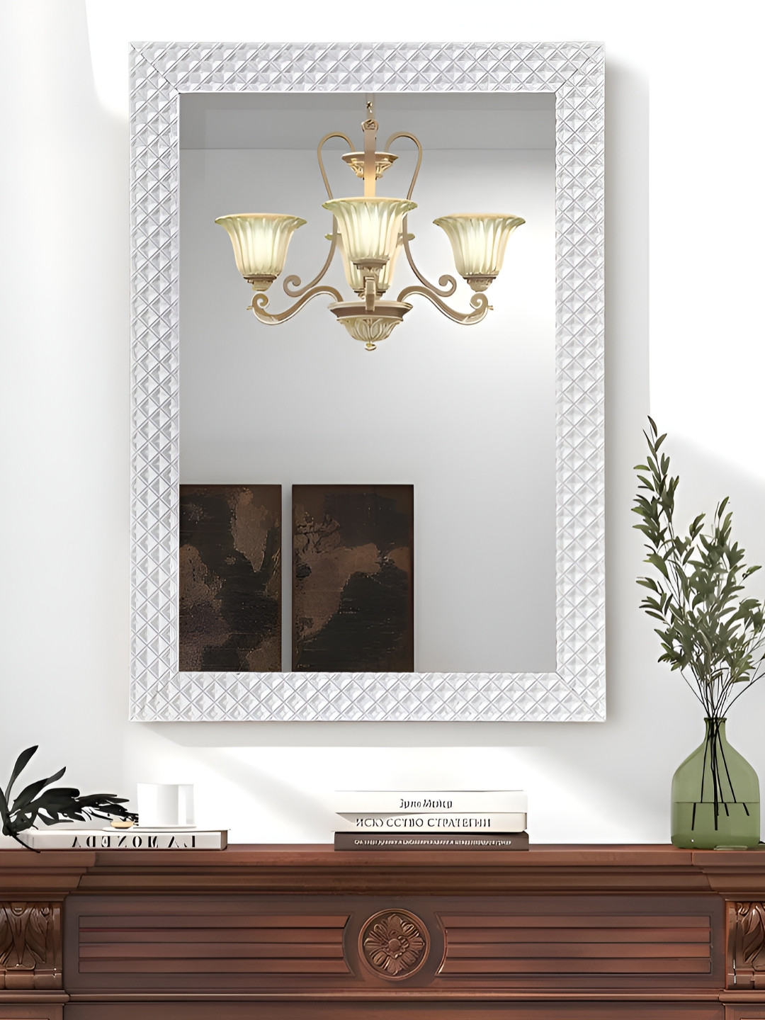 Art Street White Rectangular Shaped Glass Wall Mirrors with Frame