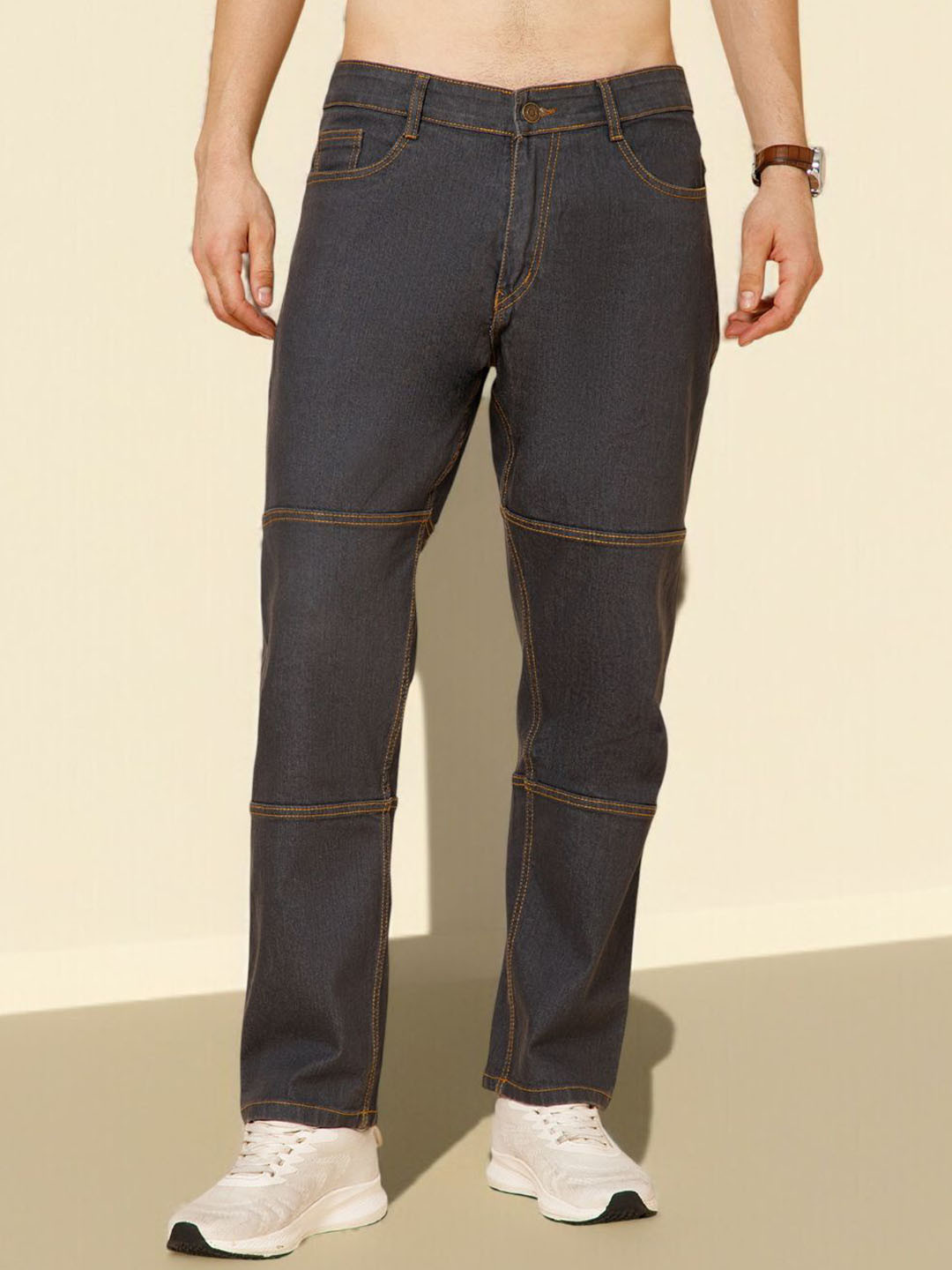 R.Code by The Roadster Life Co. Men Straight Fit Mid-Rise Stretchable Panel Jeans