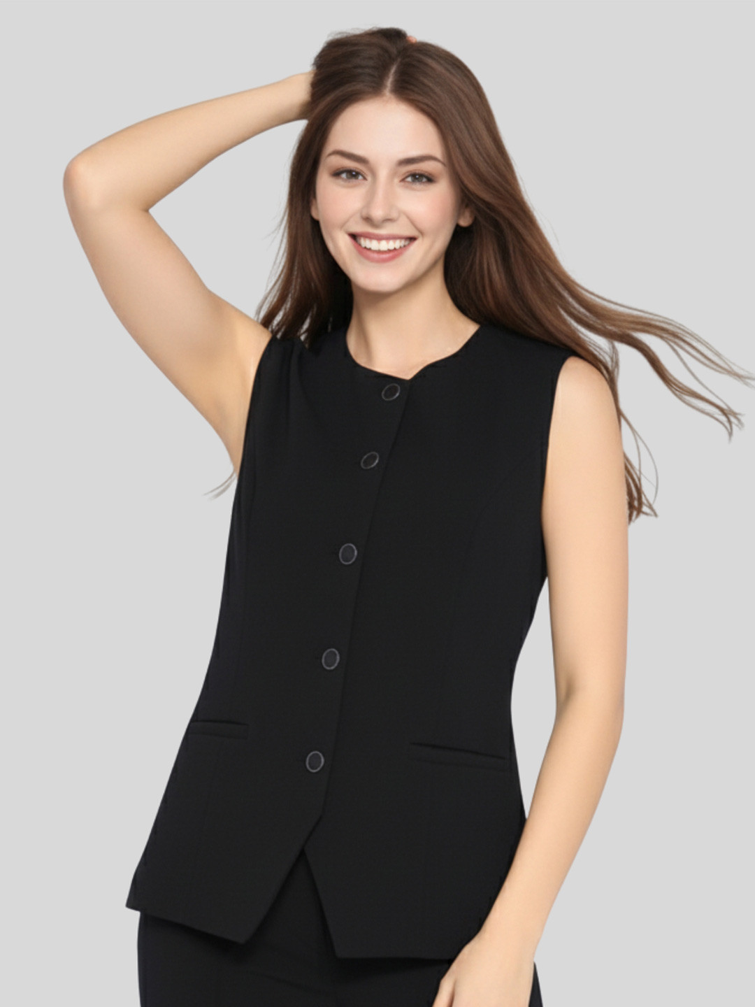 Moda Rapido Women Black Formal Sleeveless Waistcoat