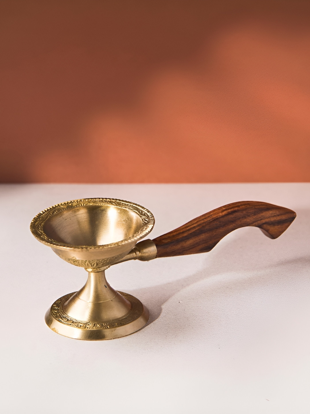 Fabindia Unisex Padma Yellow & Brown Textured Diya With Handle