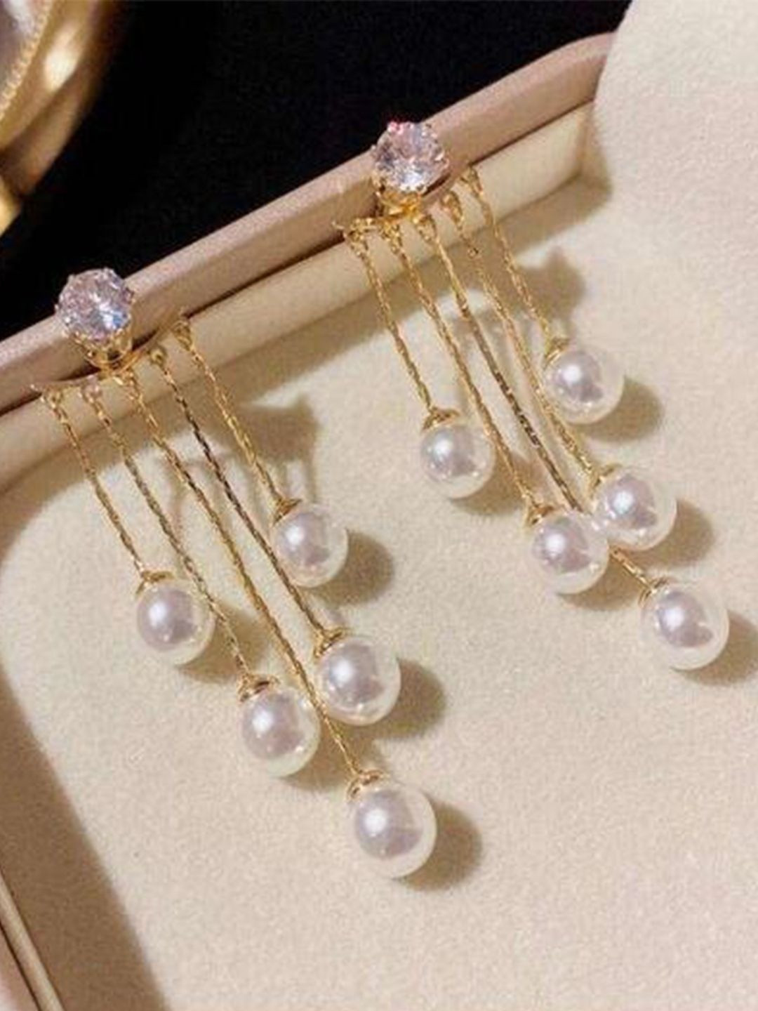 styledose Sterling Silver Gold-Plated Pearls Beaded Jacket Contemporary Drop Earrings