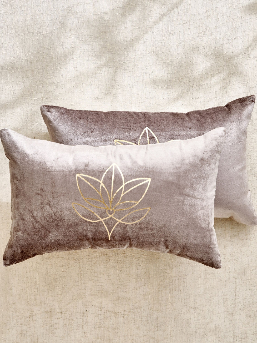 Home Centre Glimmer Luxe Brixa Brown & Gold Toned 2 Pieces Floral Rectangle Cushion Covers