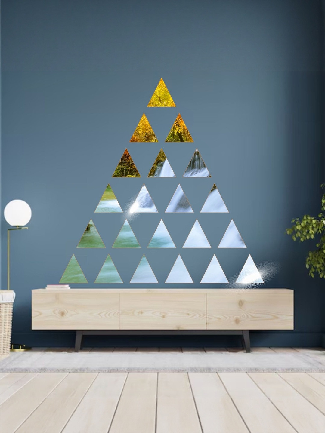 GloShvi Silver Acrylic Geometric Triangle Shape 3D Mirror Wall Stickers