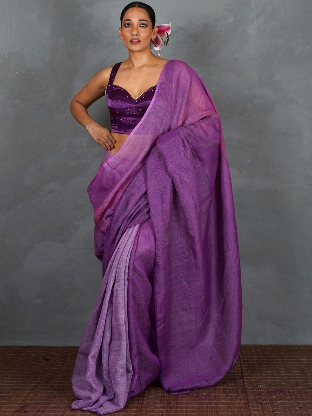 Chidiyaa  TARA Embrace Glow Purple Handwoven Linen Saree