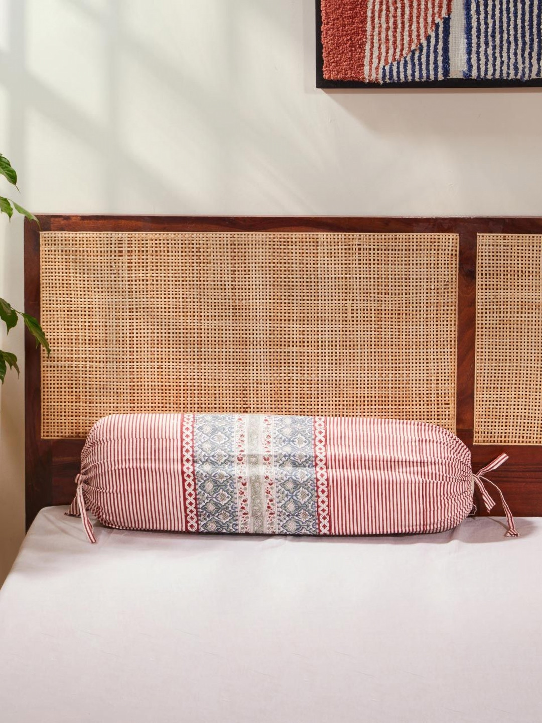 Fabindia Red & White Printed Cotton Bolster Covers