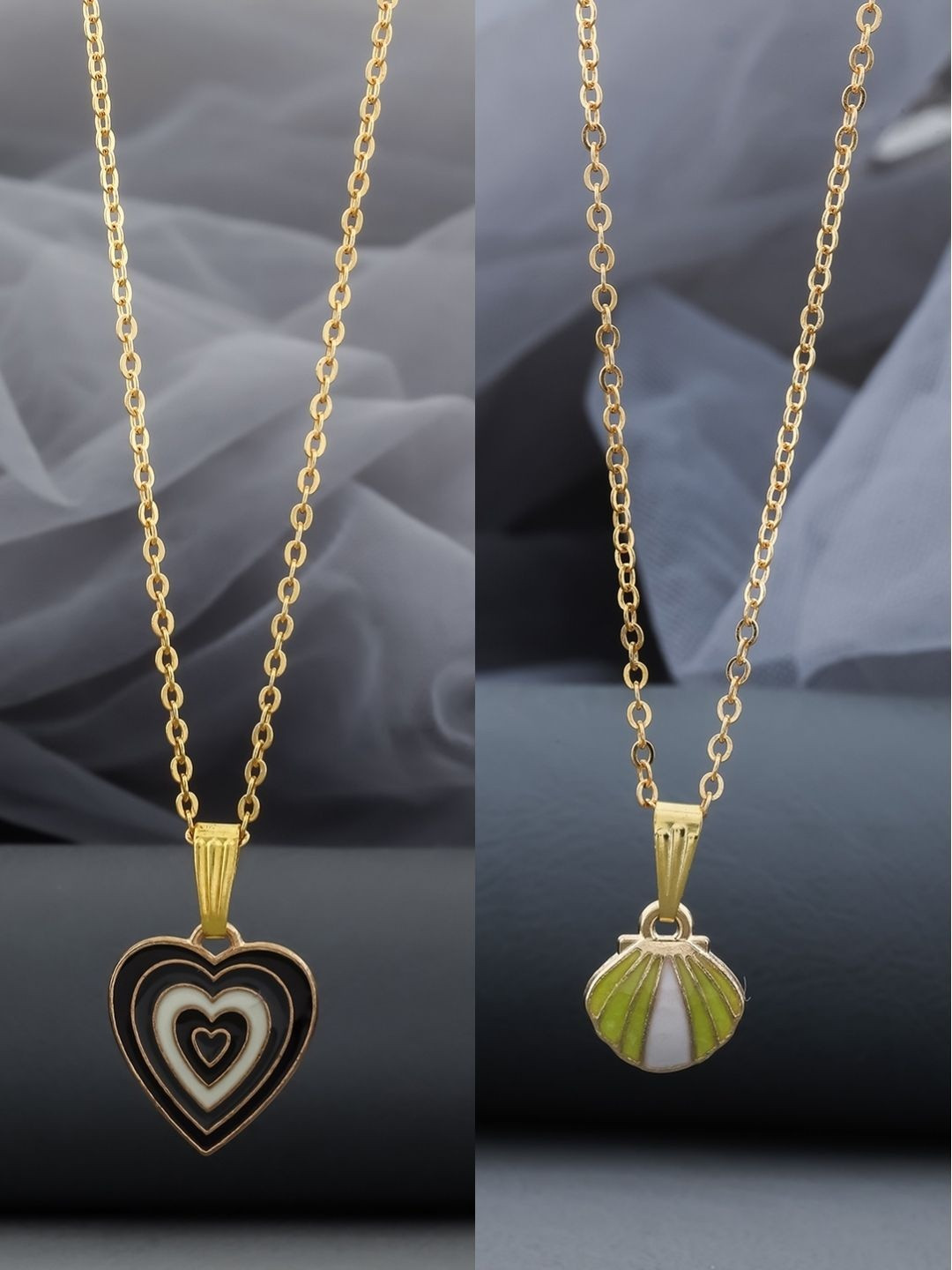 Birado Jewellery Set Of 2 Stainless Steel Gold-Plated Haert Shaped Pendants With Chains