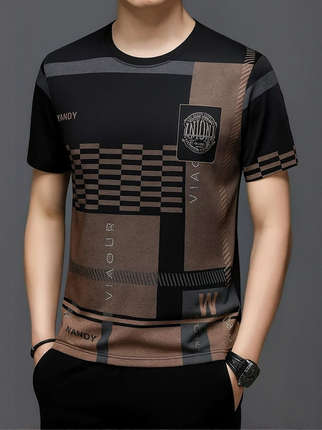 Zebu Men Printed Round Neck Polyester Half Sleeve Regular Fit T-shirt