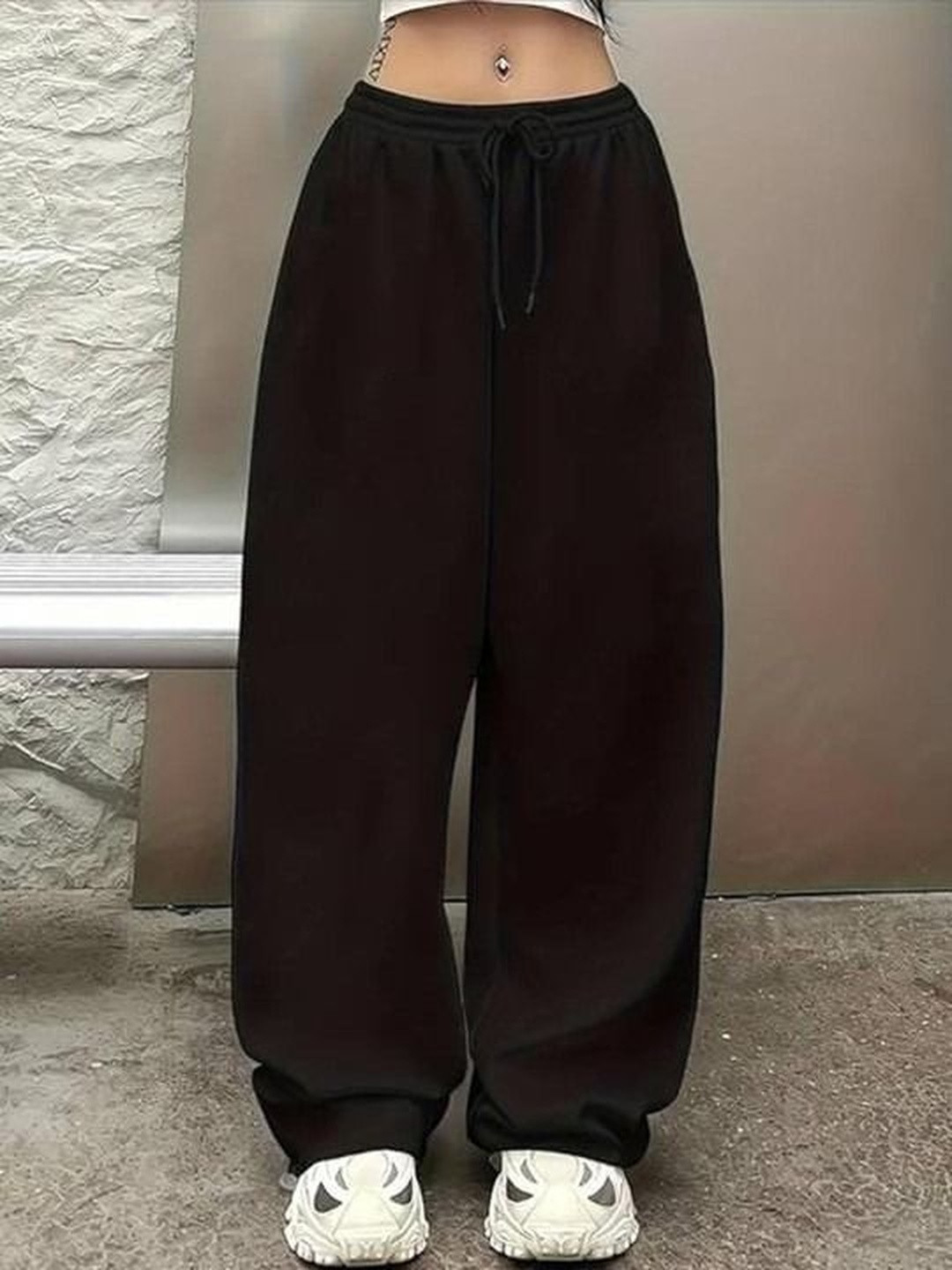 PRICHA Women Original Baggy Fit Solid High-Rise Regular Trousers
