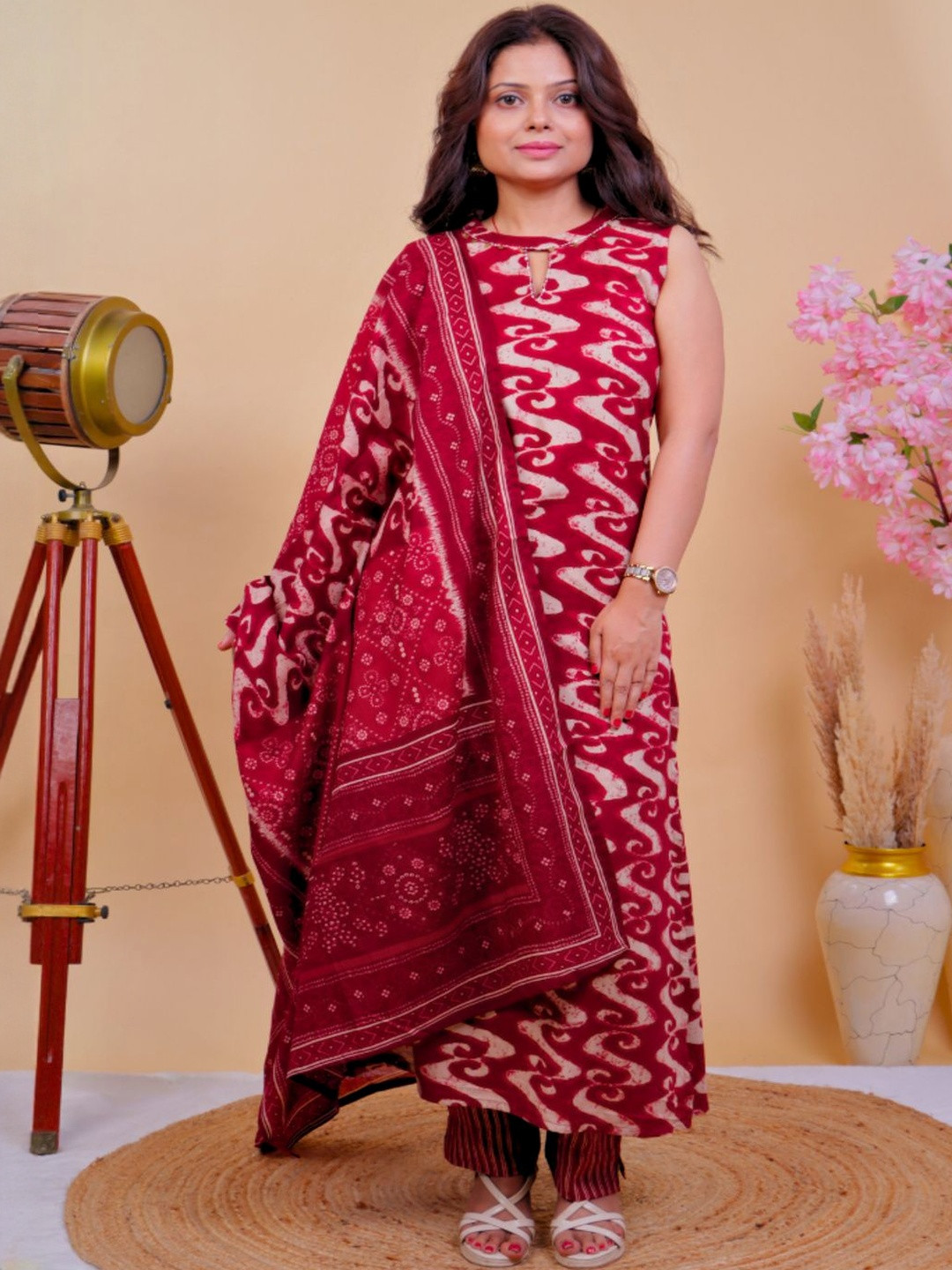 QURBAT Women Ethnic Motifs Printed Regular Pure Cotton Kurta with Trousers & With Dupatta