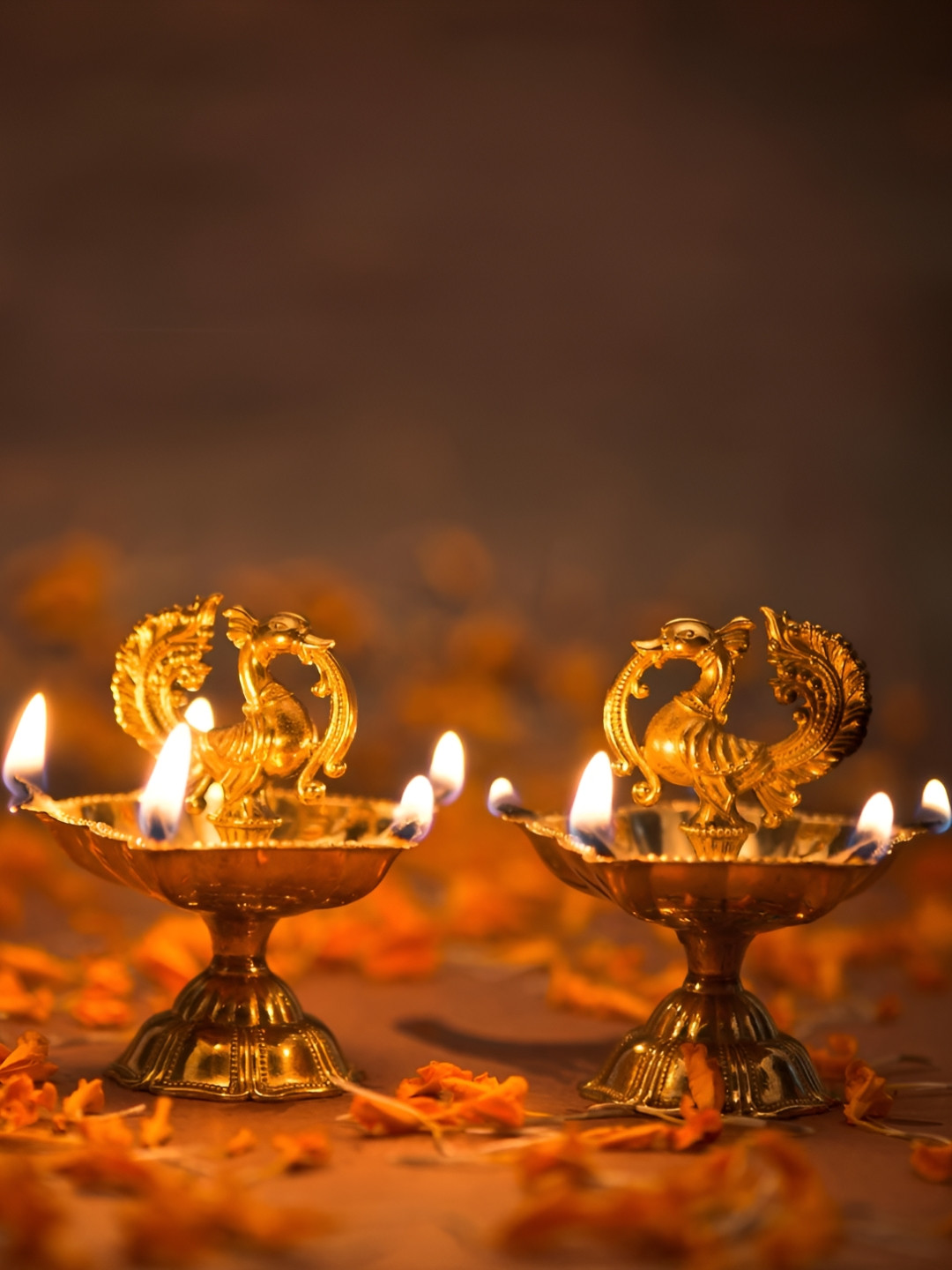 Fabindia Mayur Gold Toned 2 Pieces Brass Peacock Shaped Diyas