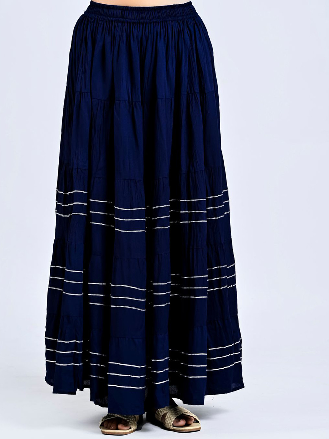 PalloStyle Women Striped Anarkali Skirt With Gotta Lace Work