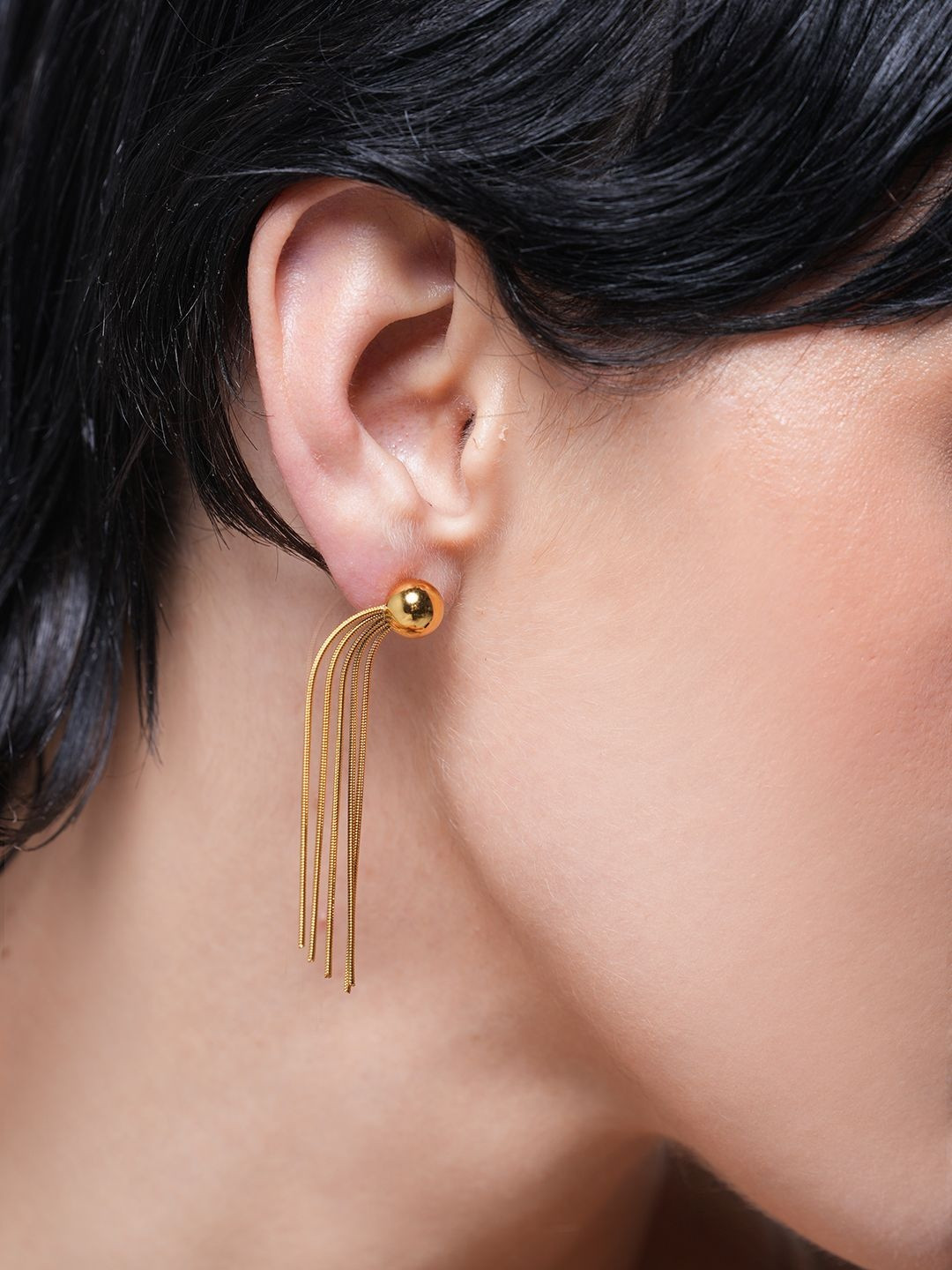 CAO Jewellery Stainless Steel Gold Plated Tasselled Shperical Drop Earrings