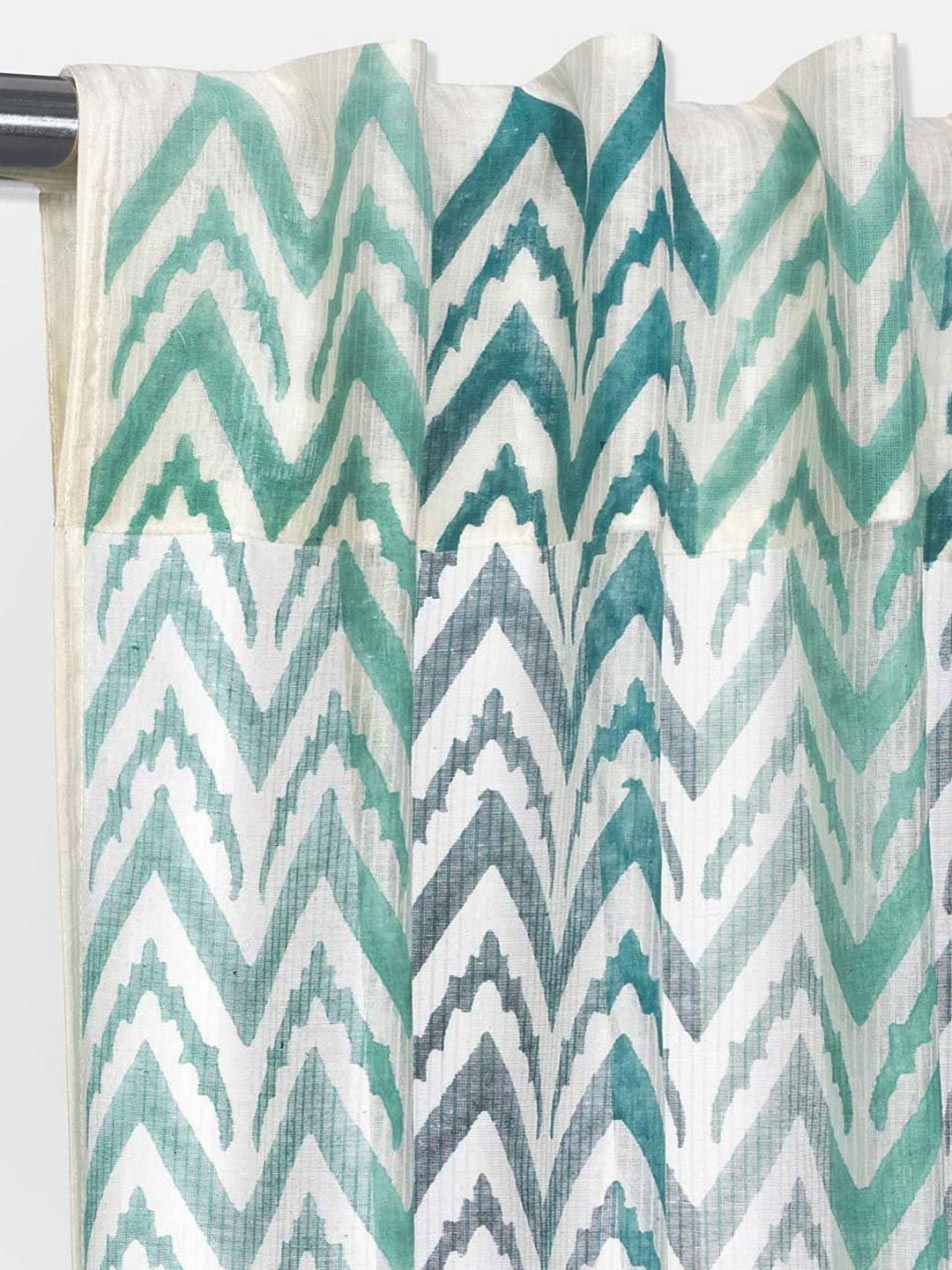 Fabindia Adhya White & Green Printed Window Curtain