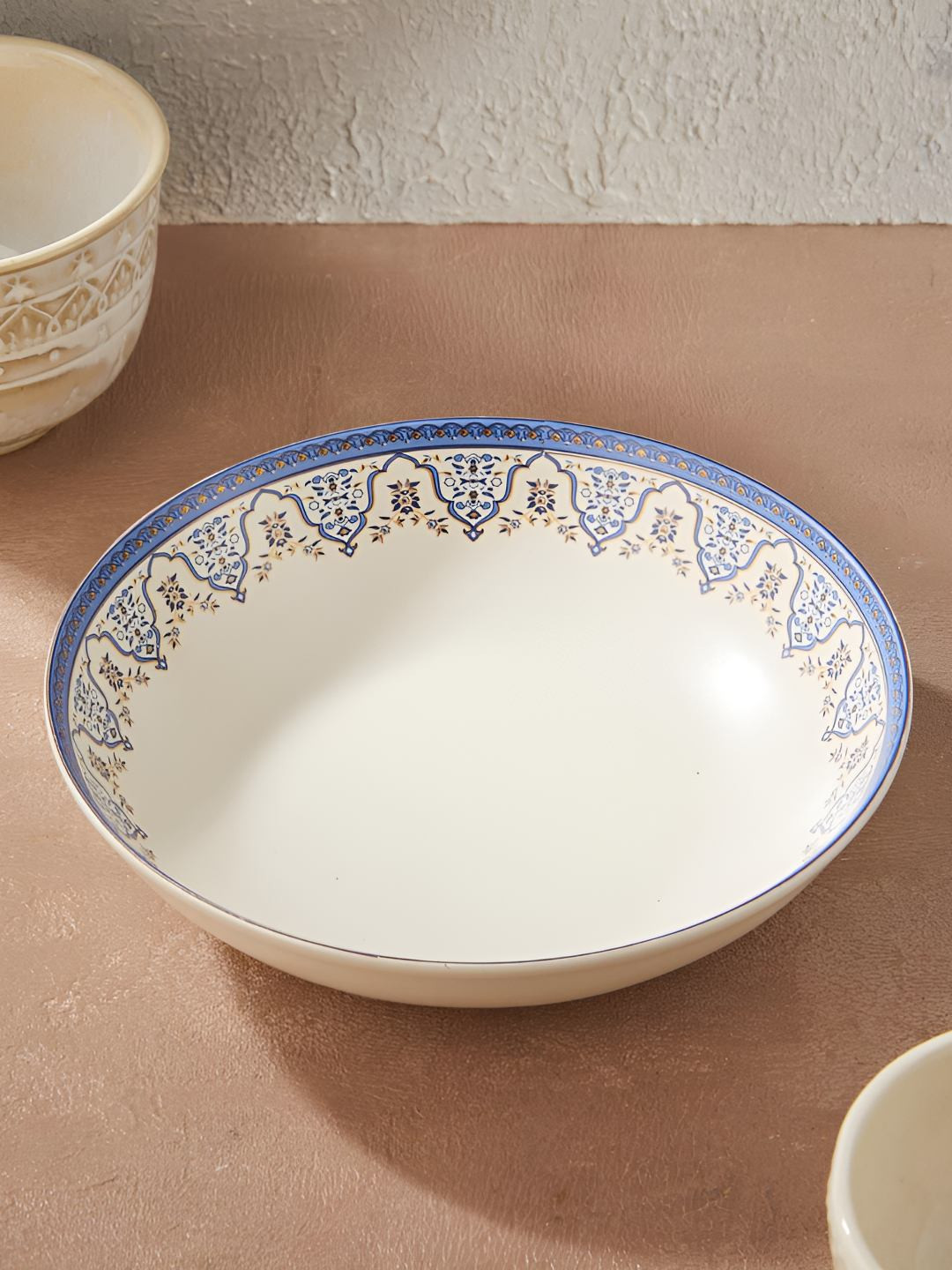 Fabindia Gulmohar White & Blue Printed Ceramic Dishwasher Safe Pasta Plate