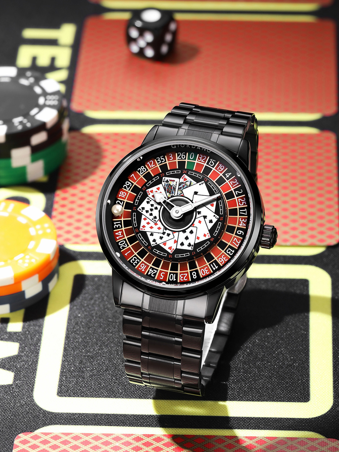 GIORDANO Men Luxe Edition Casino-Inspired Roulette Dial Analog Watch