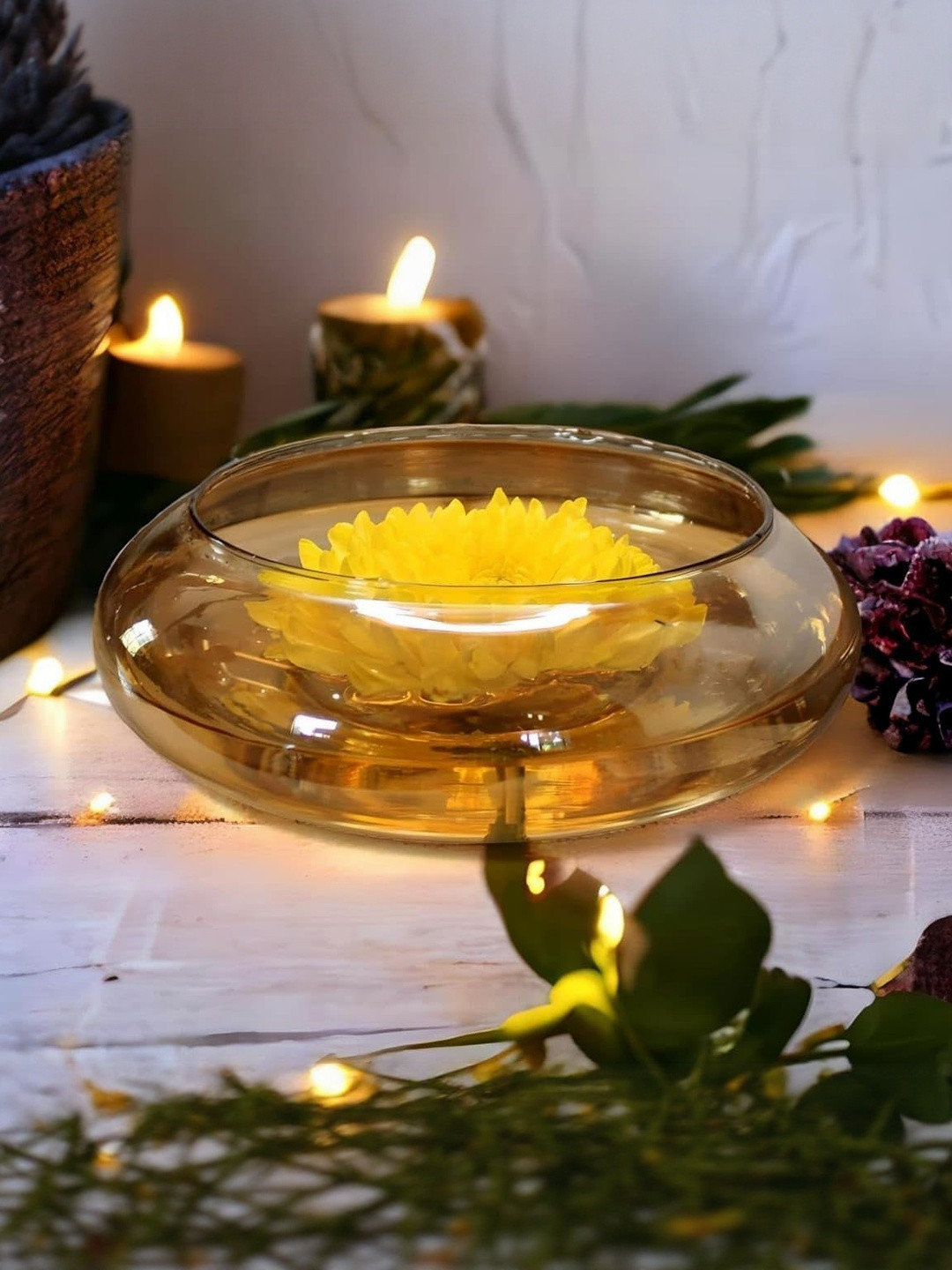 CRAFTFRY Gold-Toned Glass Urli Bowl - 6 Inch