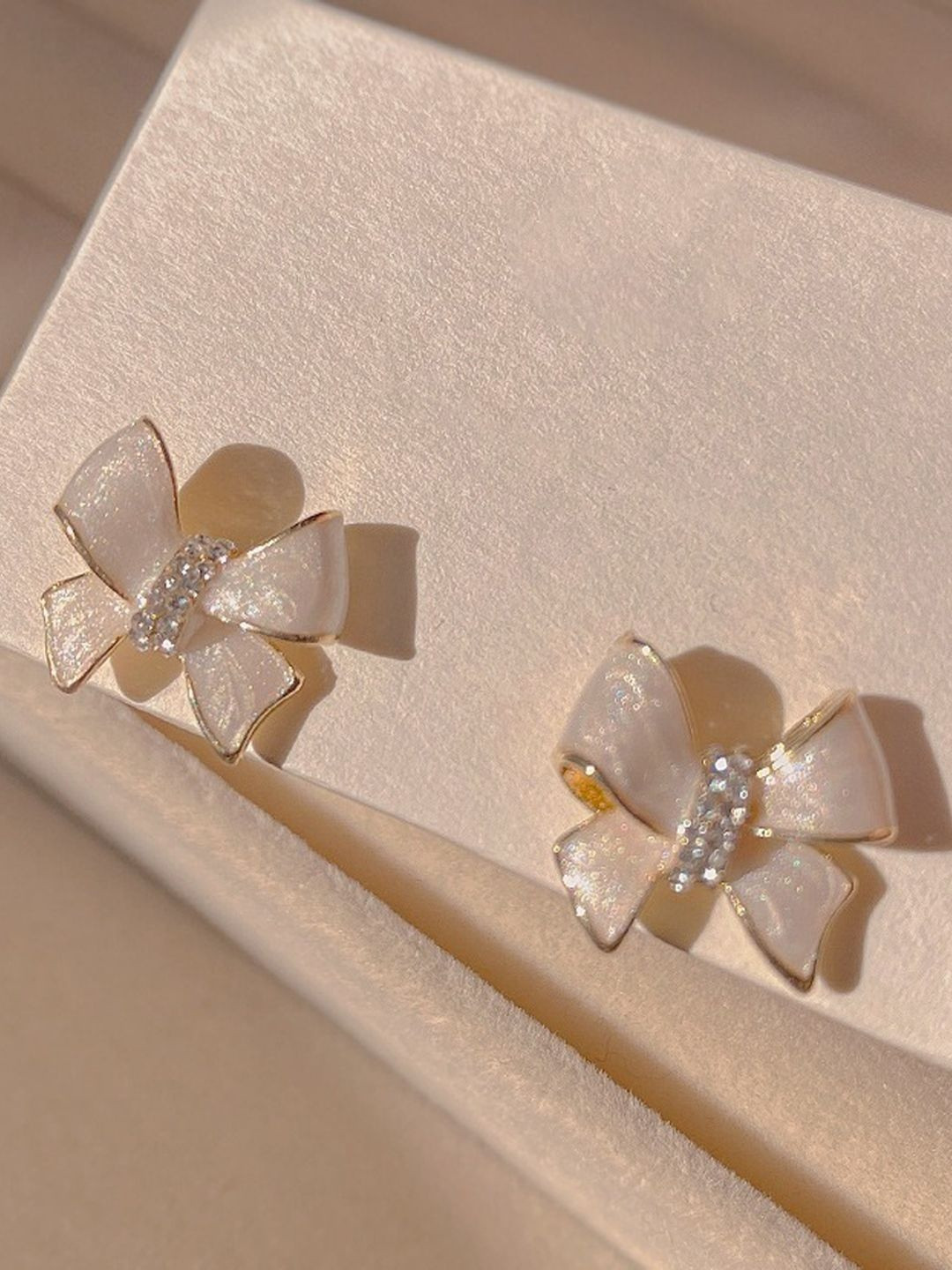 styledose Sterling Silver Korean Ribbon Bow Shaped Studs