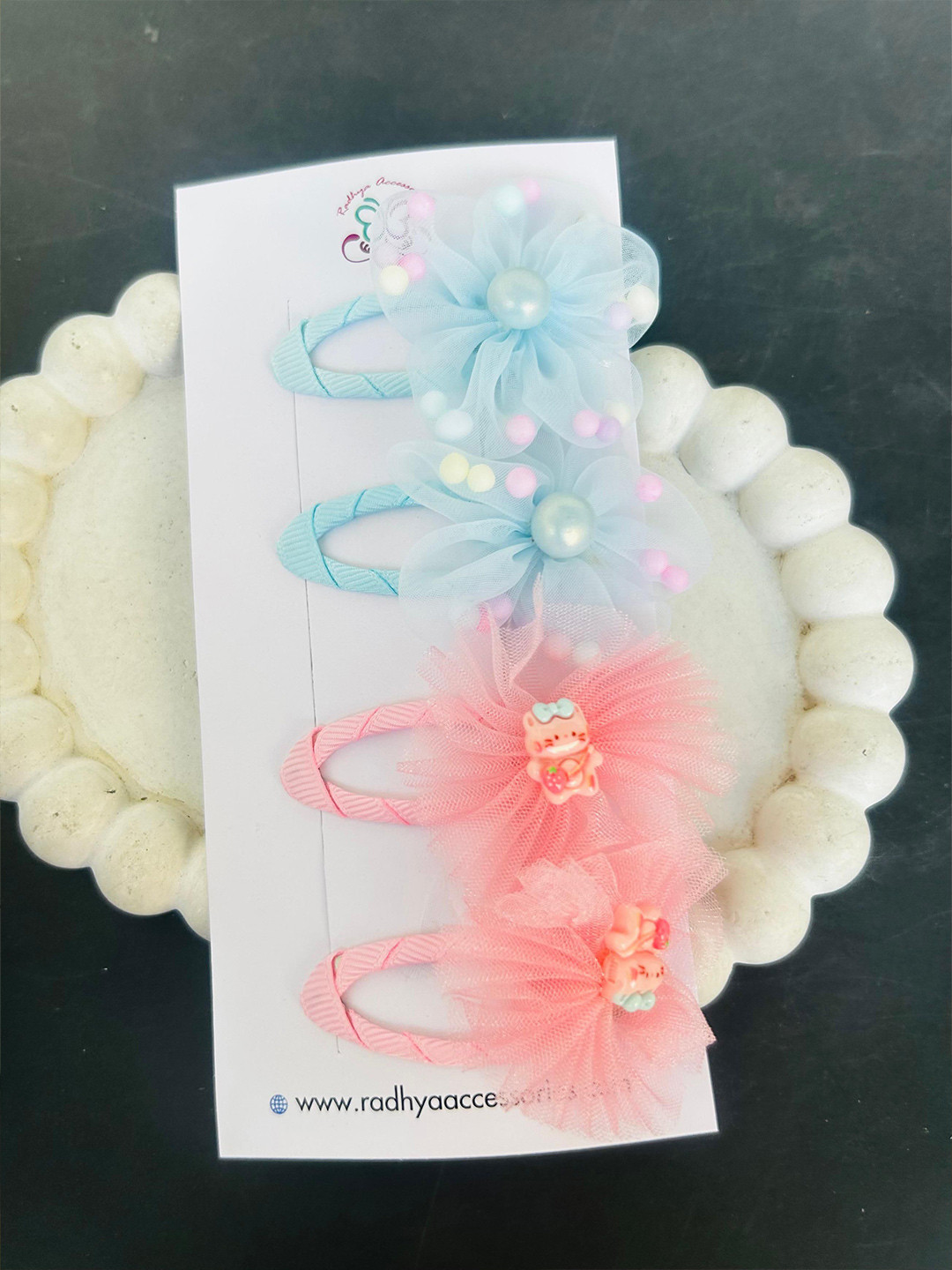 Radhya Accessories Women Set of 4 Tic Tac Flower Tictac Hair Clips Combo Card