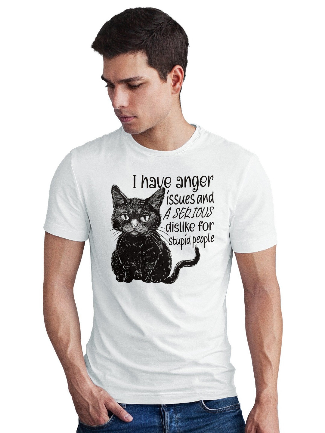 Seekbuylove Men Bio Finish Grumpy Cat Round Neck Pure Cotton T-shirt