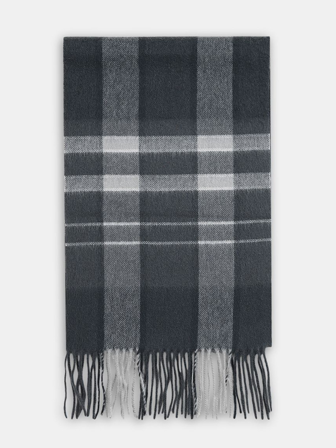 Jack & Jones Men Checked Woolen Scarf with Tasselled Border