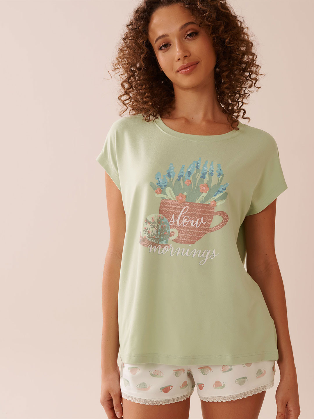 La Vie en Rose Machine Wash Graphic Printed Round Neck T-shirt & Pyjamas Night Suit